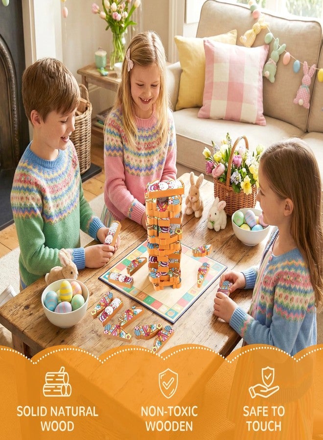 Y-FABKKI Easter Wooden Blocks Stacking Games, Bunny Egg Basket Theme Tumbling Tower and Balance Game for Adults, Kids, and Family Party, Stacking Board Toy with Storage Bag, Easter Party Activities Gifts - Image 4