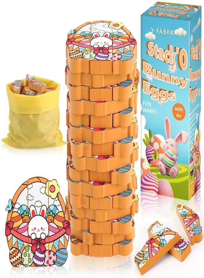 Y-FABKKI Easter Wooden Blocks Stacking Games, Bunny Egg Basket Theme Tumbling Tower and Balance Game for Adults, Kids, and Family Party, Stacking Board Toy with Storage Bag, Easter Party Activities Gifts - Image 1