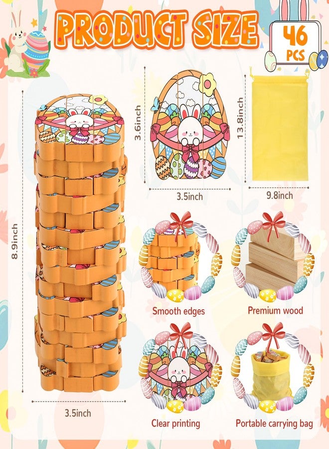 Y-FABKKI Easter Wooden Blocks Stacking Games, Bunny Egg Basket Theme Tumbling Tower and Balance Game for Adults, Kids, and Family Party, Stacking Board Toy with Storage Bag, Easter Party Activities Gifts - Image 2