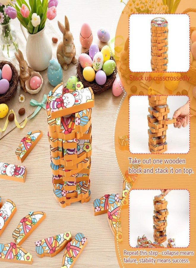 Y-FABKKI Easter Wooden Blocks Stacking Games, Bunny Egg Basket Theme Tumbling Tower and Balance Game for Adults, Kids, and Family Party, Stacking Board Toy with Storage Bag, Easter Party Activities Gifts - Image 3