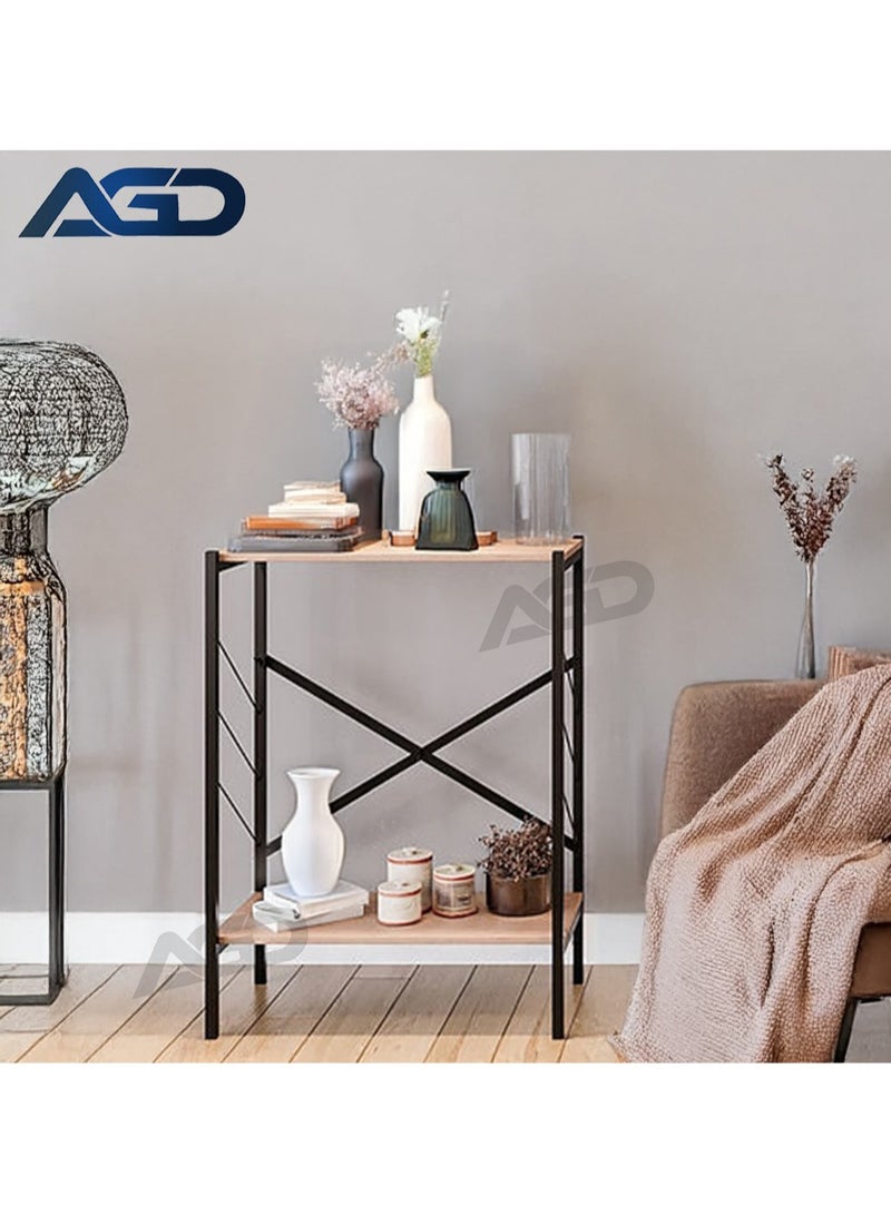إيه جي دي طاولة حائط 3 طبقات، طاولة ركن القهوة من إيه جي دي مع رفوف تخزين لغرفة المعيشة والمدخل والأريكة والبهو (بني) - Image 1