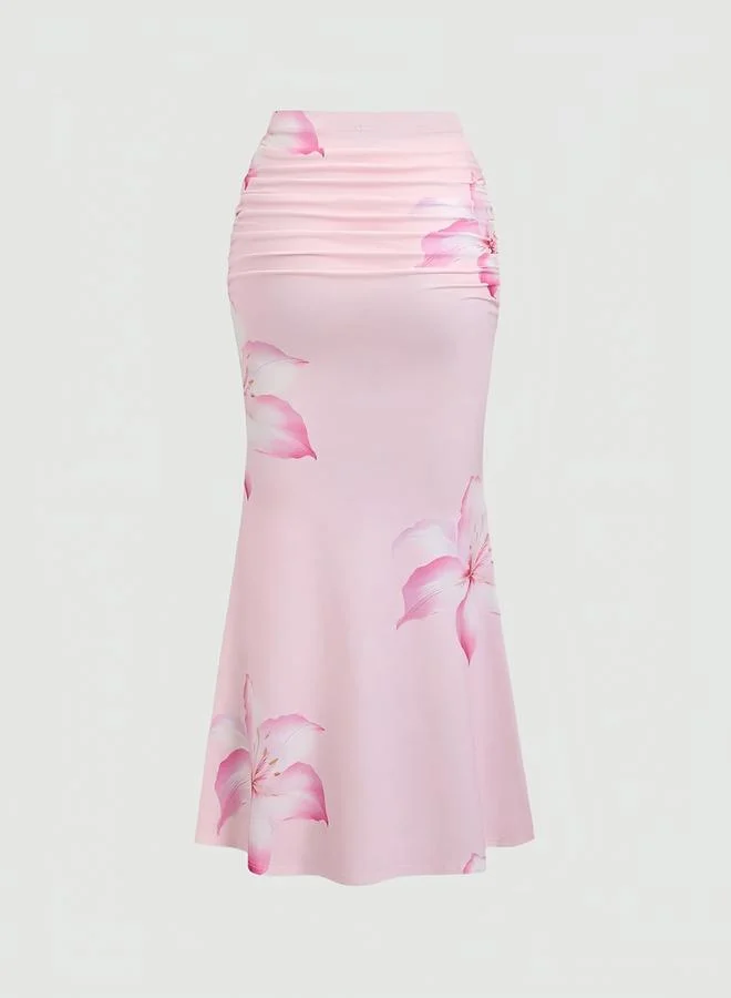 Take Two Pink Floral Bodycon Maxi Skirt