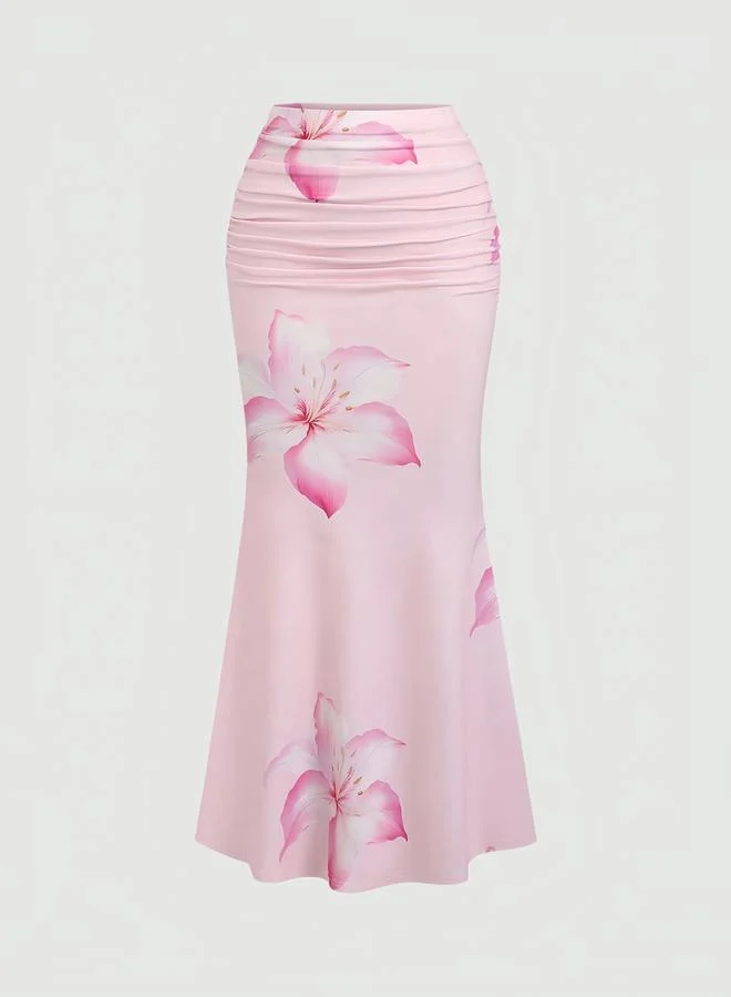 Take Two Pink Floral Bodycon Maxi Skirt