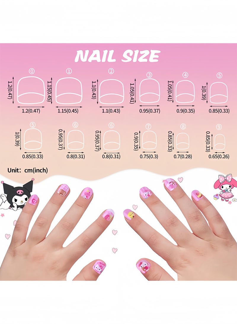 12pcs Kuromi Press On Nails for Kids, Cute Cartoon False Nail Tips with Manicure Tool, Removable DIY Nail Patch Set for Girls - Image 3