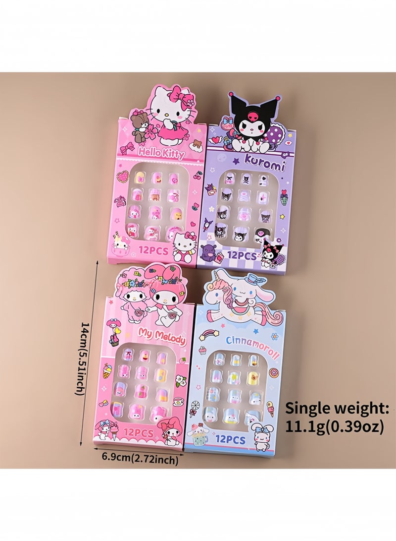 12pcs Kuromi Press On Nails for Kids, Cute Cartoon False Nail Tips with Manicure Tool, Removable DIY Nail Patch Set for Girls - Image 2