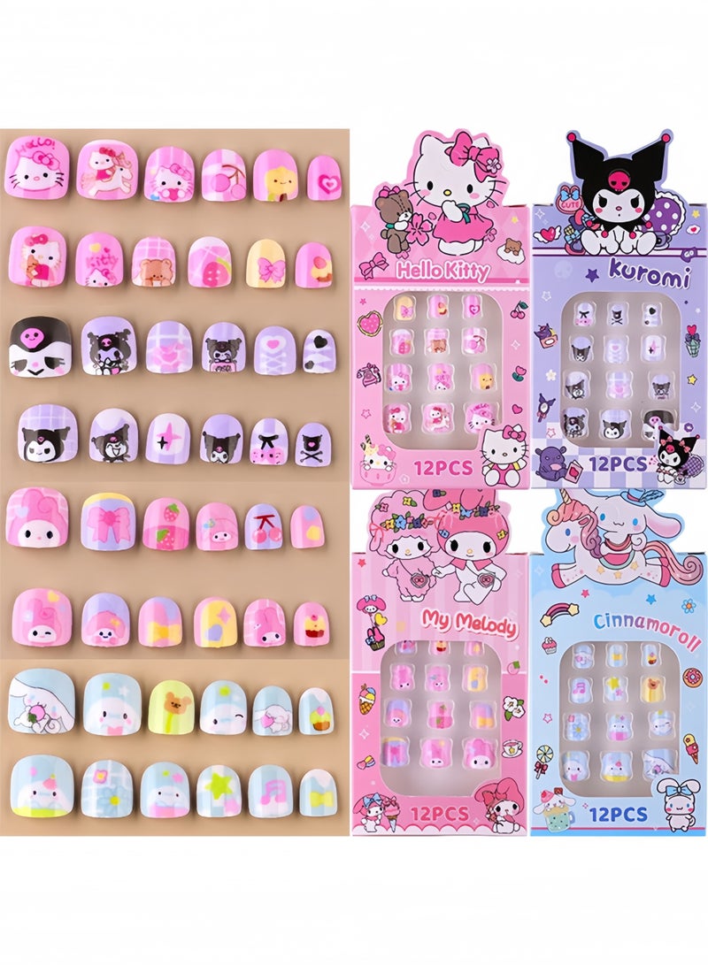 12pcs Kuromi Press On Nails for Kids, Cute Cartoon False Nail Tips with Manicure Tool, Removable DIY Nail Patch Set for Girls - Image 5
