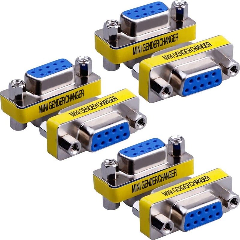 Warmstor 6-Pack 9Pin RS232 Serial Cable DB9 Female to Female Mini Gender Changer Adapter Coupler Connector - Image 1