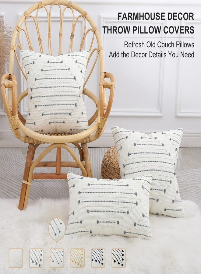 Mecatny Boho Outdoor Throw Pillow Covers 12X20 Set of 2, Farmhouse Lumbar Pillow Covers for Couch Sofa Living Room, Beige & Grey - Image 2