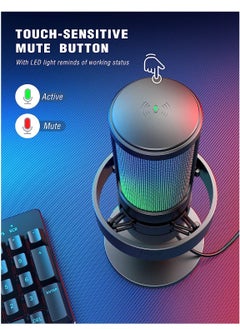 FIFINE Fifine Streaming Gaming USB PC Microphone, RGB Computer Desktop Mic for Recording, Condenser Cardioid Black Mic with Tap-to-Mute, Gain Knob, Monitoring Jack, Light Control for Gamer Youtuber-A8  - Image 4