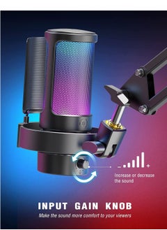 FIFINE Fifine Streaming Gaming USB PC Microphone, RGB Computer Desktop Mic for Recording, Condenser Cardioid Black Mic with Tap-to-Mute, Gain Knob, Monitoring Jack, Light Control for Gamer Youtuber-A8  - Image 5