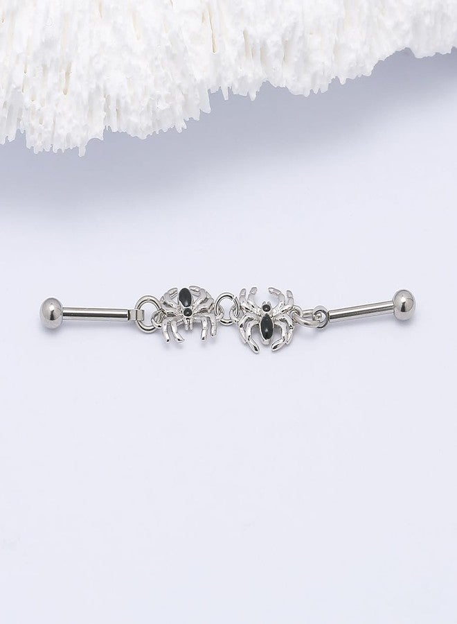 Excepro Industrial Piercing Jewellery 316L Stainless Steel Chain Piercing Earrings Spider Shape Punk 16G 1PC (Black) - Image 5
