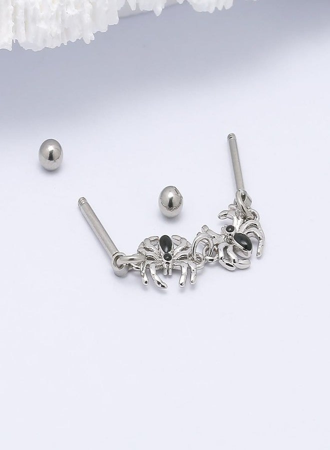 Excepro Industrial Piercing Jewellery 316L Stainless Steel Chain Piercing Earrings Spider Shape Punk 16G 1PC (Black) - Image 4