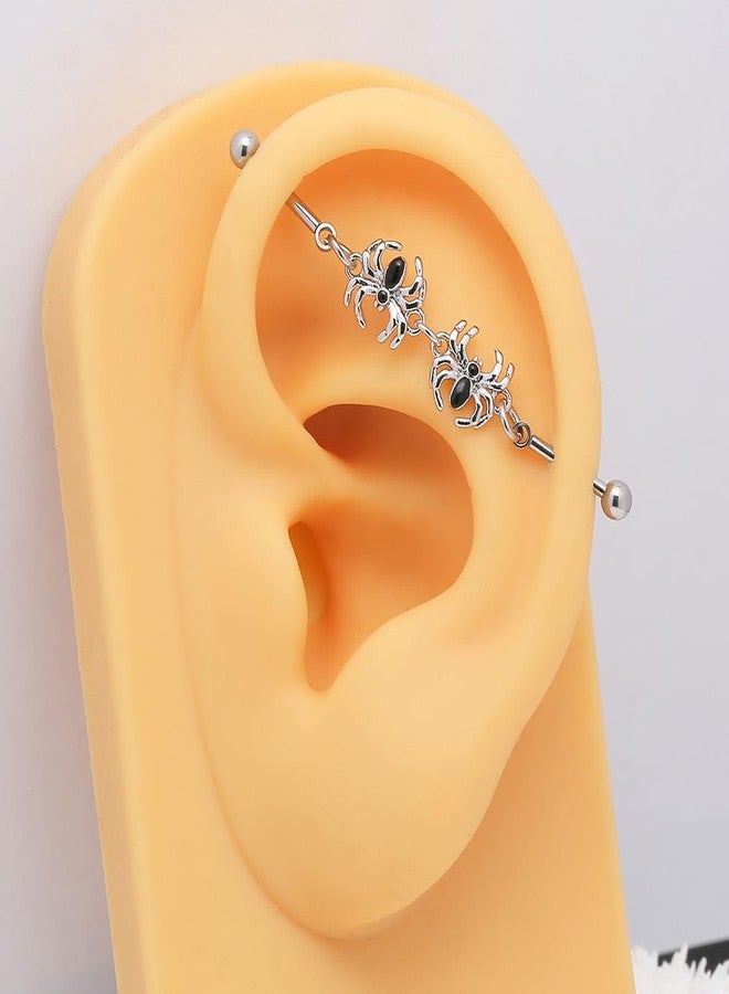 Excepro Industrial Piercing Jewellery 316L Stainless Steel Chain Piercing Earrings Spider Shape Punk 16G 1PC (Black) - Image 3