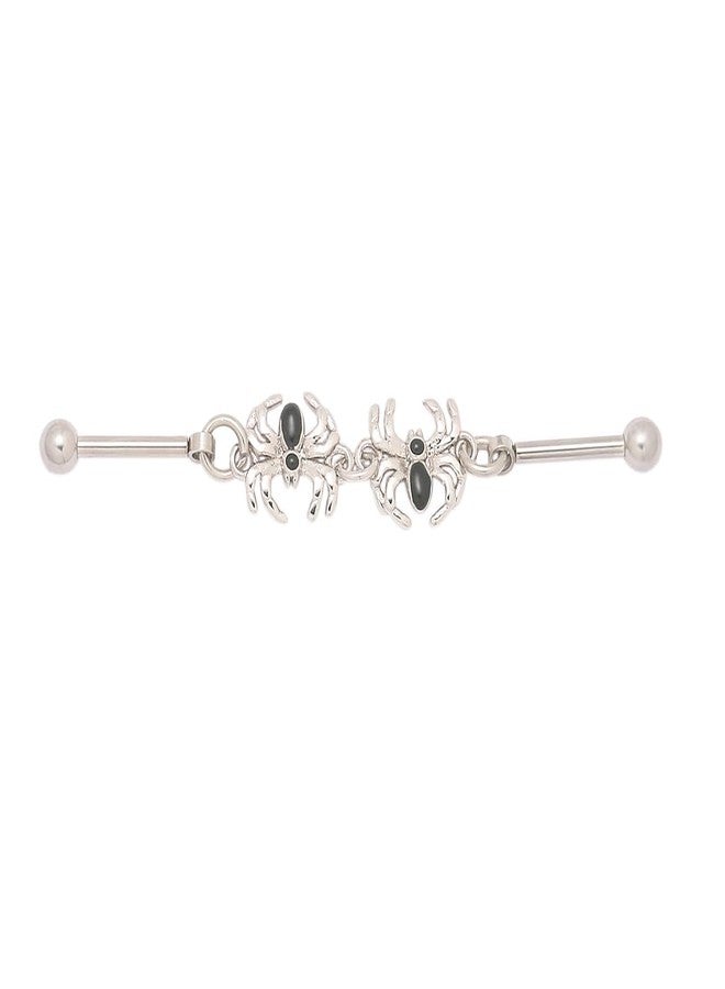 Excepro Industrial Piercing Jewellery 316L Stainless Steel Chain Piercing Earrings Spider Shape Punk 16G 1PC (Black) - Image 1