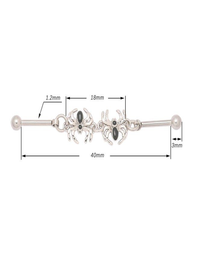 Excepro Industrial Piercing Jewellery 316L Stainless Steel Chain Piercing Earrings Spider Shape Punk 16G 1PC (Black) - Image 2