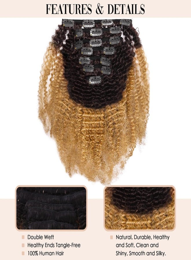 Caliee Afro Kinky Curly Clip in Hair Extensions Remy Brazilian Human Hair 4A 4B for African American Black Women Two Tone T#1B/27 Brown Blonde 12 Inch,120 Gram - Image 2