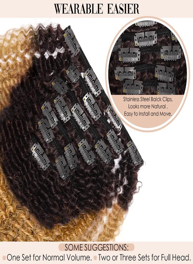 Caliee Afro Kinky Curly Clip in Hair Extensions Remy Brazilian Human Hair 4A 4B for African American Black Women Two Tone T#1B/27 Brown Blonde 12 Inch,120 Gram - Image 3