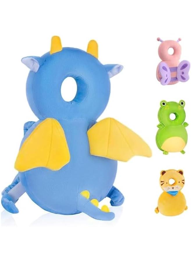 HOOKOR Baby Head Protector,Toddler Baby Head Protection Cushion Backpack,Adjustable Infant Support Head Pillows Soft Baby Nursery Pillows for Crawling & Walking (Blue Dinosaur)  - Image 1
