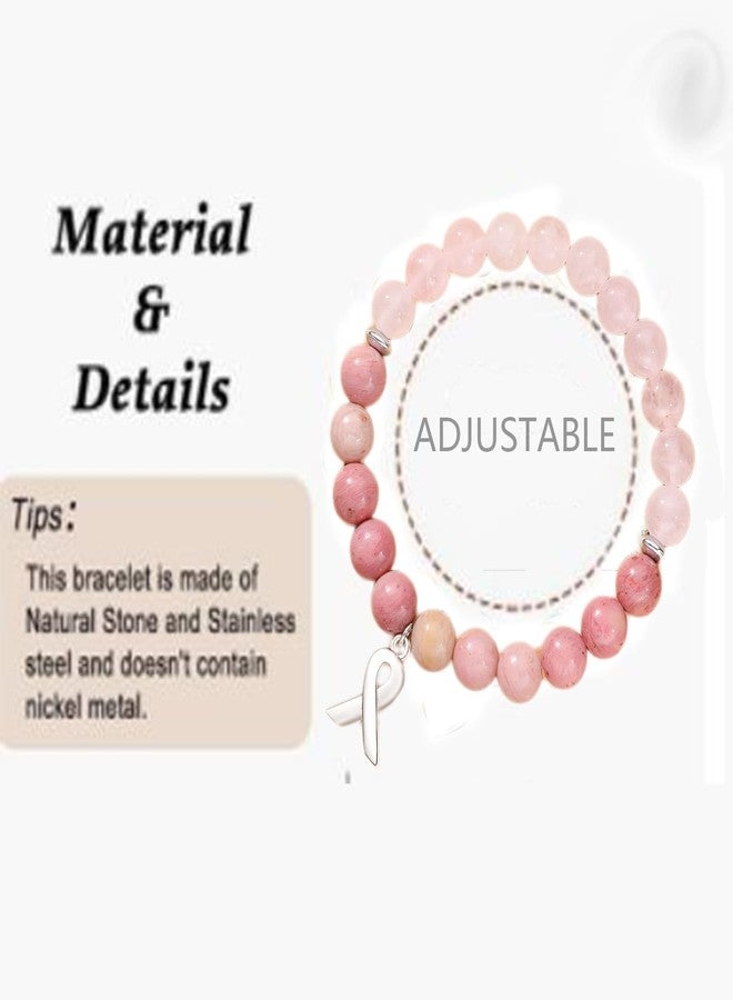 72ore Breast Cancer Bracelets for Women Breast Cancer Awareness Accessories Ribbon Charm Bracelet Healing Beaded Bracelets Inspirational Gifts - Image 3