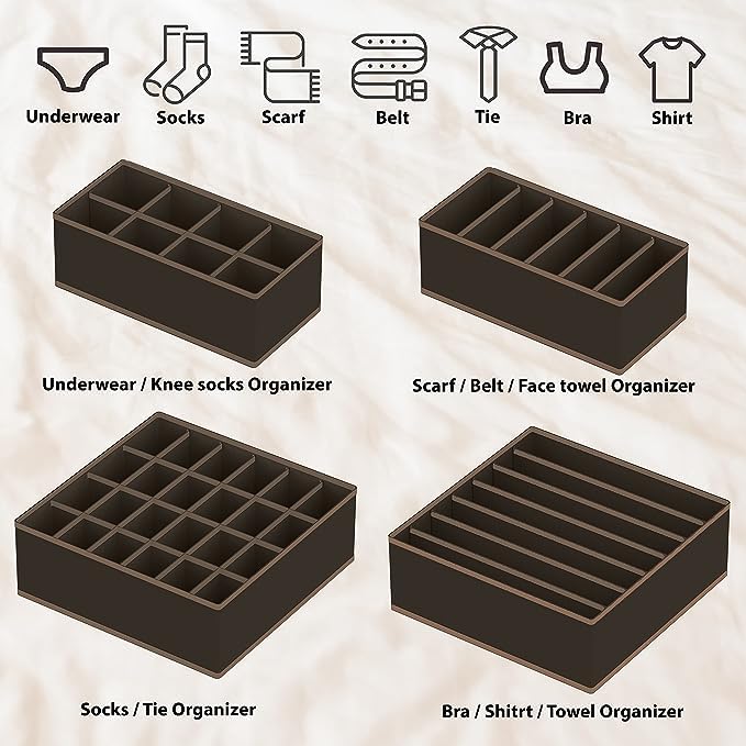 Styleys Drawer Organizer Storage Box Drawer Dividers Innerwear Organizer Wardrobe Organizer (Set Of 4) (Brown_S1014) Non Woven,Clothing;Innerwear, Lingerie, Bra, Panty, Socks - Image 3