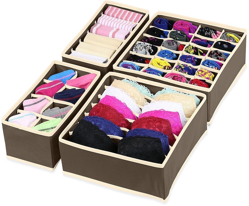 Styleys Drawer Organizer Storage Box Drawer Dividers Innerwear Organizer Wardrobe Organizer (Set Of 4) (Brown_S1014) Non Woven,Clothing;Innerwear, Lingerie, Bra, Panty, Socks - Image 1