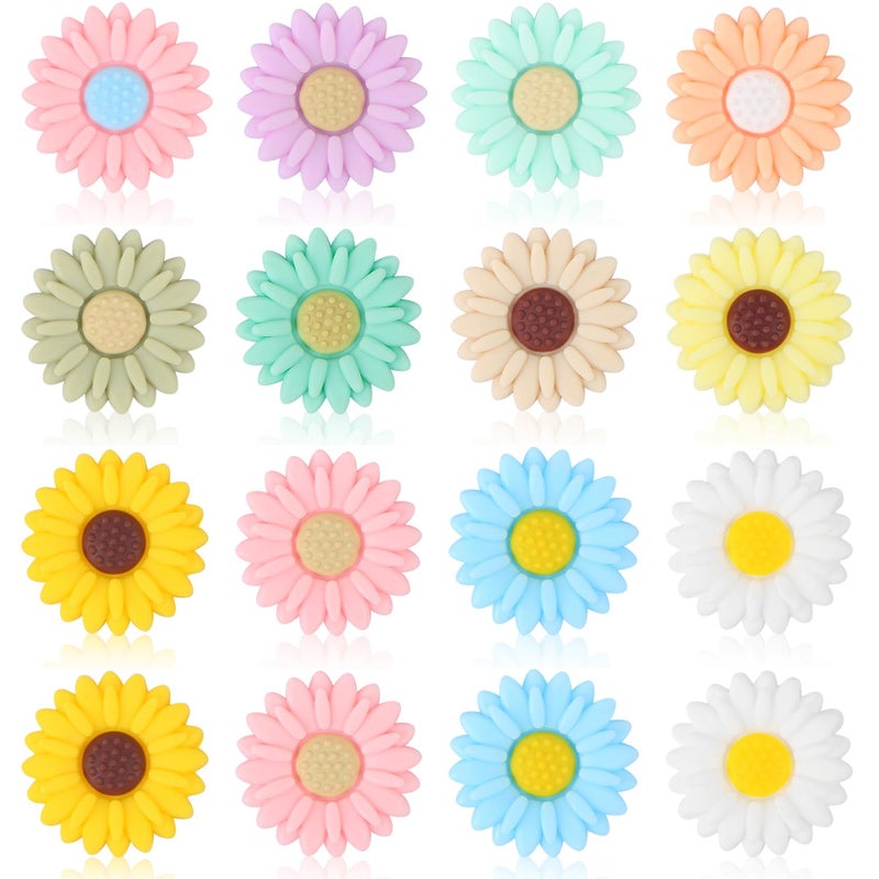 16 Pcs Sunflower Silicone Beads EVERMARKET Silicone Focal Beads for Keychain Making Cute Daisy Flowers Silicone Beads Bulk 20mm Rubber Loose Beads for Pens Crafts Necklace Bracelet Lanyard