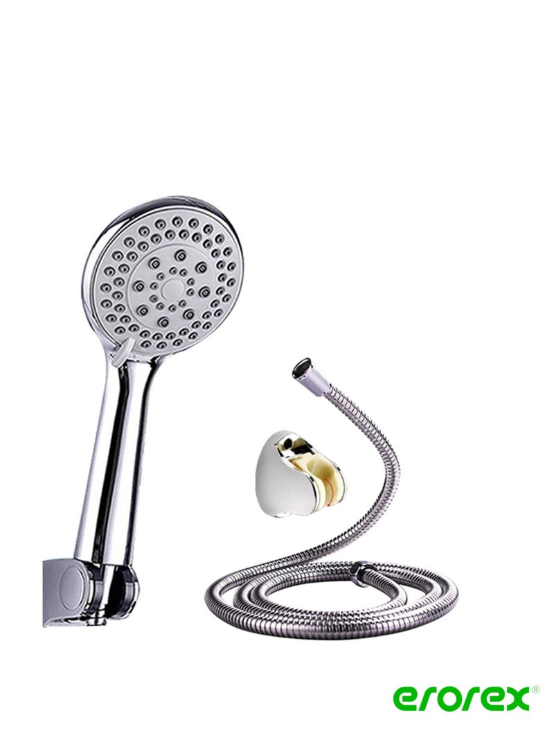 erorex 3Pcs Shower Head Set Detachable Adjustable Stainless Steel Sprayer Shattaf with Stretchable Hose Bracket - Image 1