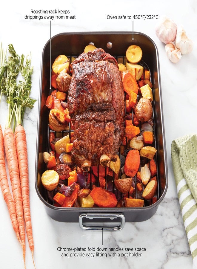 Allrecipes NonStick Roaster with Flat Rack, 10x15-Inch, Black - Image 3