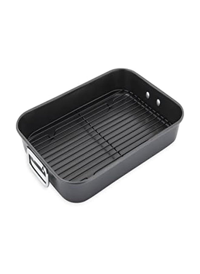 Allrecipes NonStick Roaster with Flat Rack, 10x15-Inch, Black - Image 1