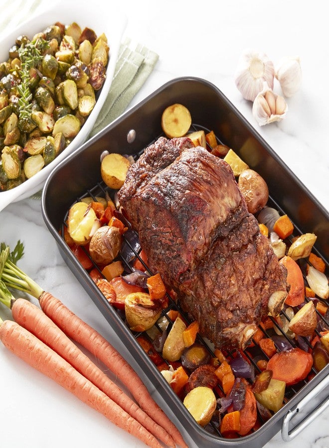 Allrecipes NonStick Roaster with Flat Rack, 10x15-Inch, Black - Image 5