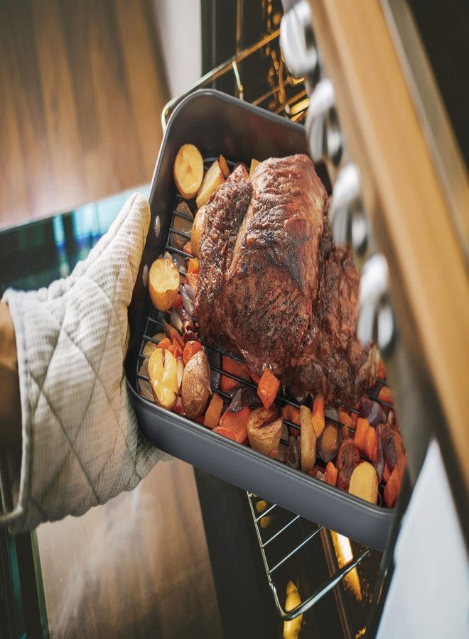 Allrecipes NonStick Roaster with Flat Rack, 10x15-Inch, Black - Image 4