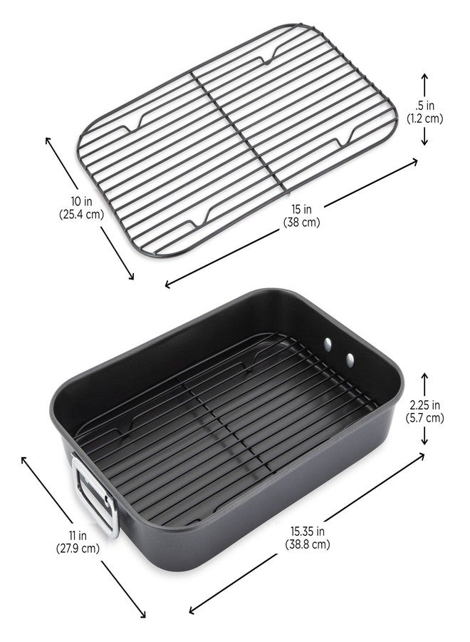 Allrecipes NonStick Roaster with Flat Rack, 10x15-Inch, Black - Image 2