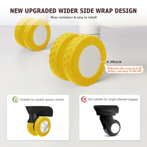 XYOFUN Luggage Wheel Covers - Upgraded 8-Pack Anti Dust & Scratch Noise Reduction Carry On/Travel Suitcase Wheel Protector - For 2-2.4" wheels - Yellow - Image 2