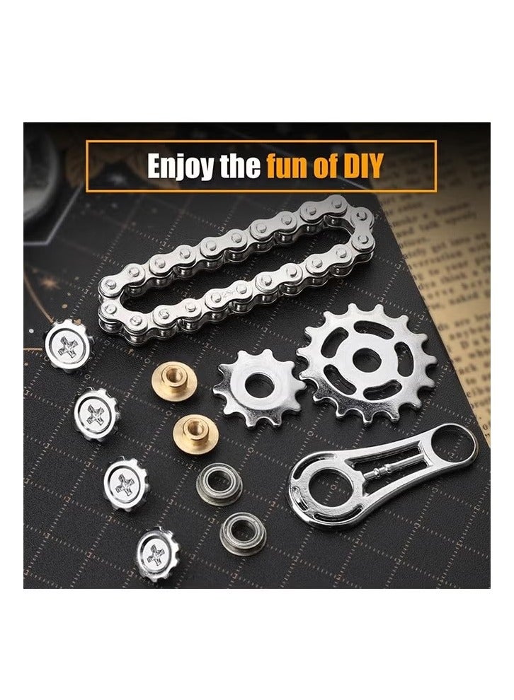 Cool Fidget Chain, Assemble Fidget Spinner Ring Toys for Kids Adults, Metal Fidgeting Sensory Bike Chain Gears Cube, Novelty Stress Relief Hand Finger Spinner Kinetic Desk Office Gift - Image 2