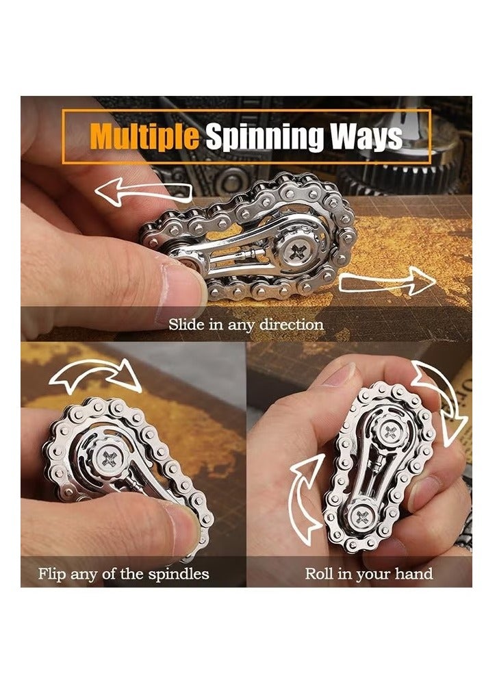 Cool Fidget Chain, Assemble Fidget Spinner Ring Toys for Kids Adults, Metal Fidgeting Sensory Bike Chain Gears Cube, Novelty Stress Relief Hand Finger Spinner Kinetic Desk Office Gift - Image 4