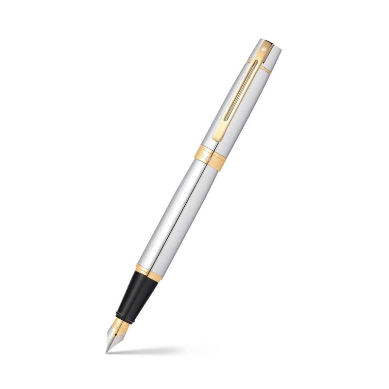 Sheaffer Gift 300 9342 Fountain Pen Bright Chrome with Gold Tone Trim | Medium Nib | Premium Pen Gift Set - Image 3