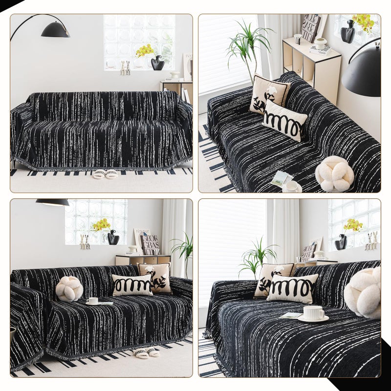 WEYOND Chenille Couch Cover Pet Friendly, Sofa Cover Washable, Reversible Sofa Slipcover for Sectional Sofa, Loveseat, 2 or 3 Cushion Couch, Corner Sofa, Futon Cover (71" X 102", Black) - Image 2