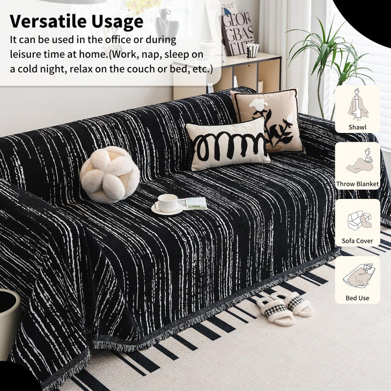 WEYOND Chenille Couch Cover Pet Friendly, Sofa Cover Washable, Reversible Sofa Slipcover for Sectional Sofa, Loveseat, 2 or 3 Cushion Couch, Corner Sofa, Futon Cover (71" X 102", Black) - Image 5