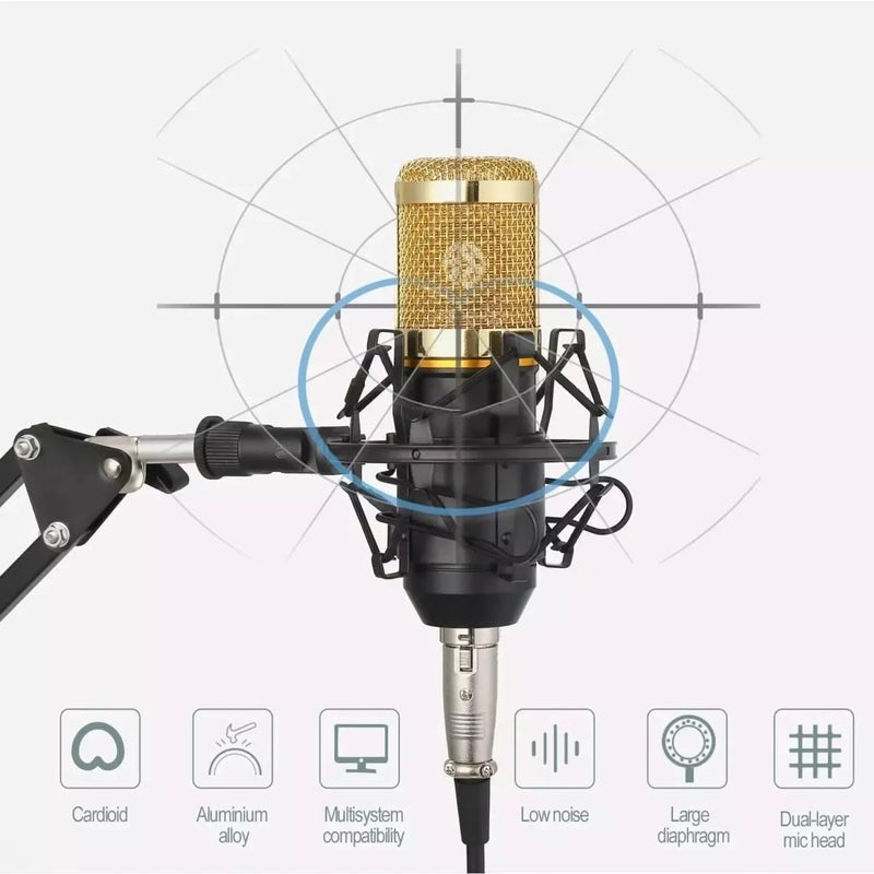 BM-800 Microphone with V8 Sound Card, Adjustable Arm Stand, Audio Filter, Anti-Vibration Stand, for Recording, Podcasting, Live Streaming, YouTube, TikTok - Image 2