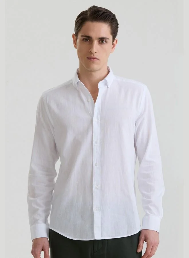 FELIX HARDY Men's Cotton Linen Blend Long Sleeve Shirt