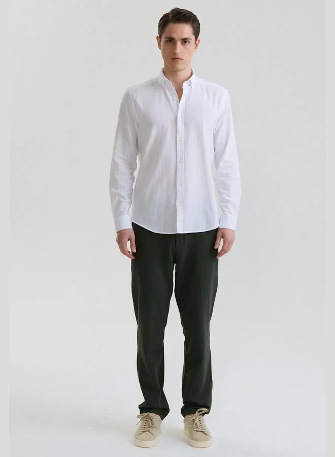 FELIX HARDY White Men's Cotton Linen Blend Long Sleeve Shirt for Men | Best Price UAE