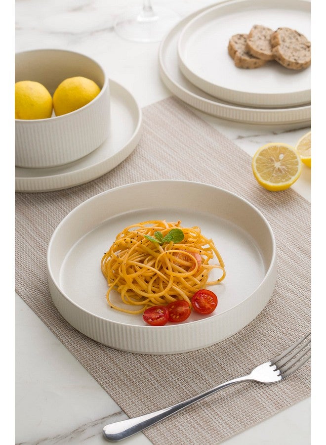 Famiware أطباق باستا فامي وير 8.25 بوصة، مجموعة أطباق عشاء كبيرة من 4، أطباق سلطات، أطباق ضحلة للأكل، بيضاء غير لامعة (تغطية كاملة) - Image 5