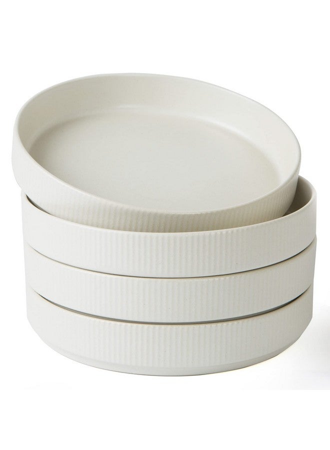 Famiware أطباق باستا فامي وير 8.25 بوصة، مجموعة أطباق عشاء كبيرة من 4، أطباق سلطات، أطباق ضحلة للأكل، بيضاء غير لامعة (تغطية كاملة) - Image 1