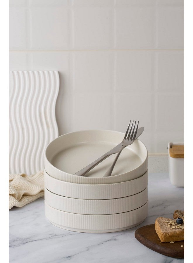 Famiware أطباق باستا فامي وير 8.25 بوصة، مجموعة أطباق عشاء كبيرة من 4، أطباق سلطات، أطباق ضحلة للأكل، بيضاء غير لامعة (تغطية كاملة) - Image 2