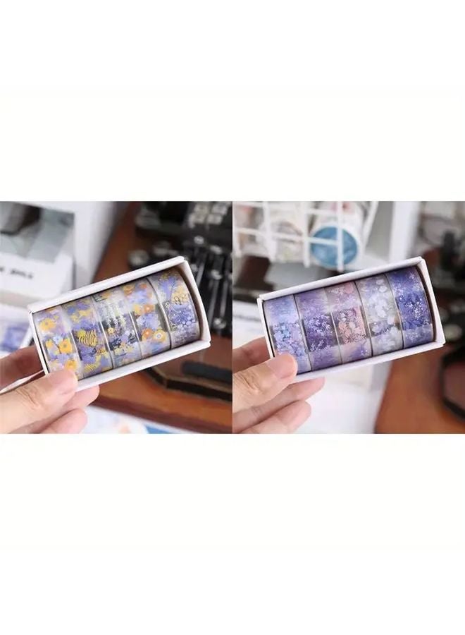 Purple Series 10 Rolls Floral Waterproof Tape with Flower Stickers for Diaries - Image 1