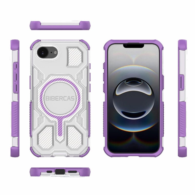 BIBERCAS For Iphone 16E Transparent Color Series Magsafe Air Bag Shockproof Phone Case(Purple) - Image 2