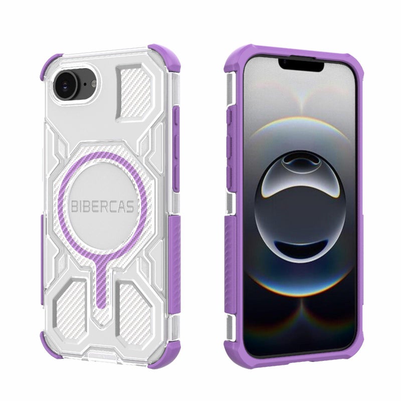 BIBERCAS For Iphone 16E Transparent Color Series Magsafe Air Bag Shockproof Phone Case(Purple) - Image 1