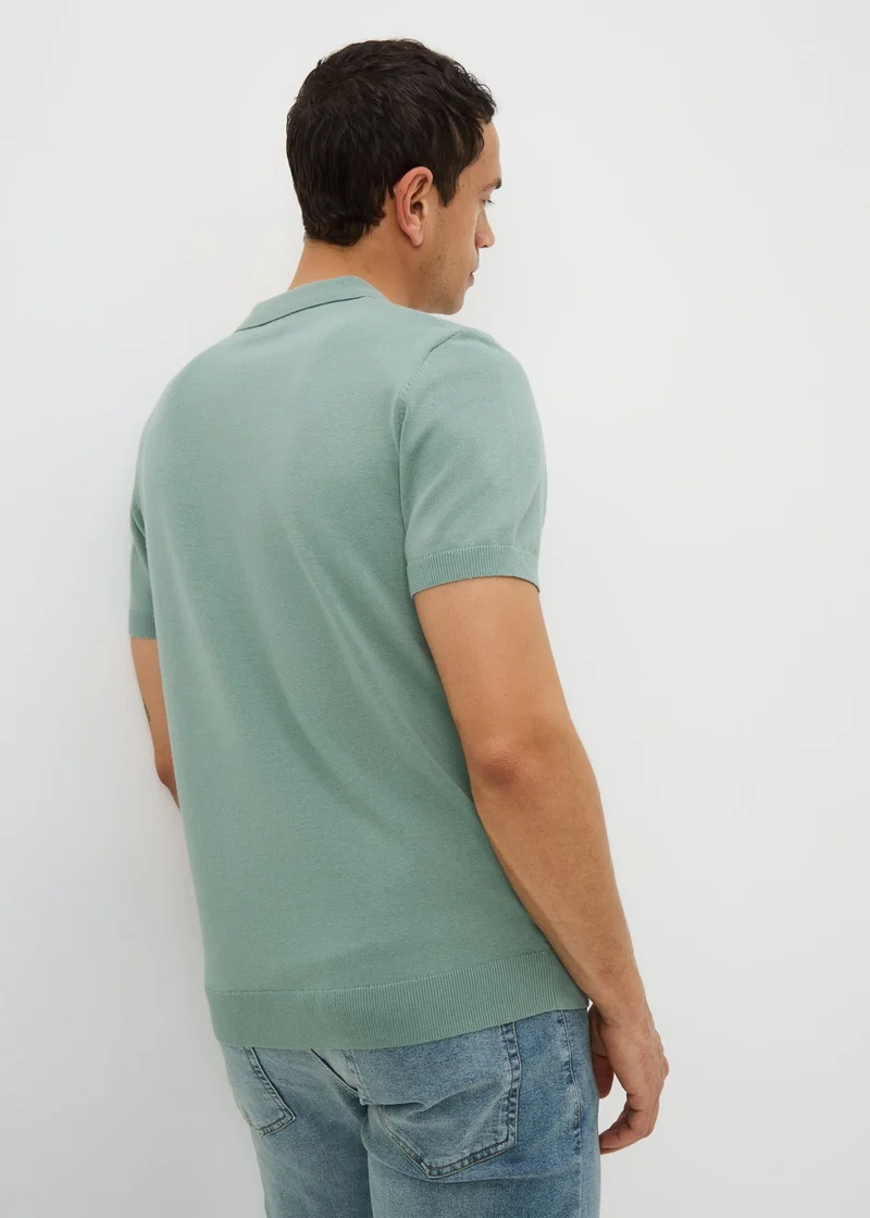 Matalan Green Sage Textured Open Collar Polo Shirt for Men | Best Price UAE