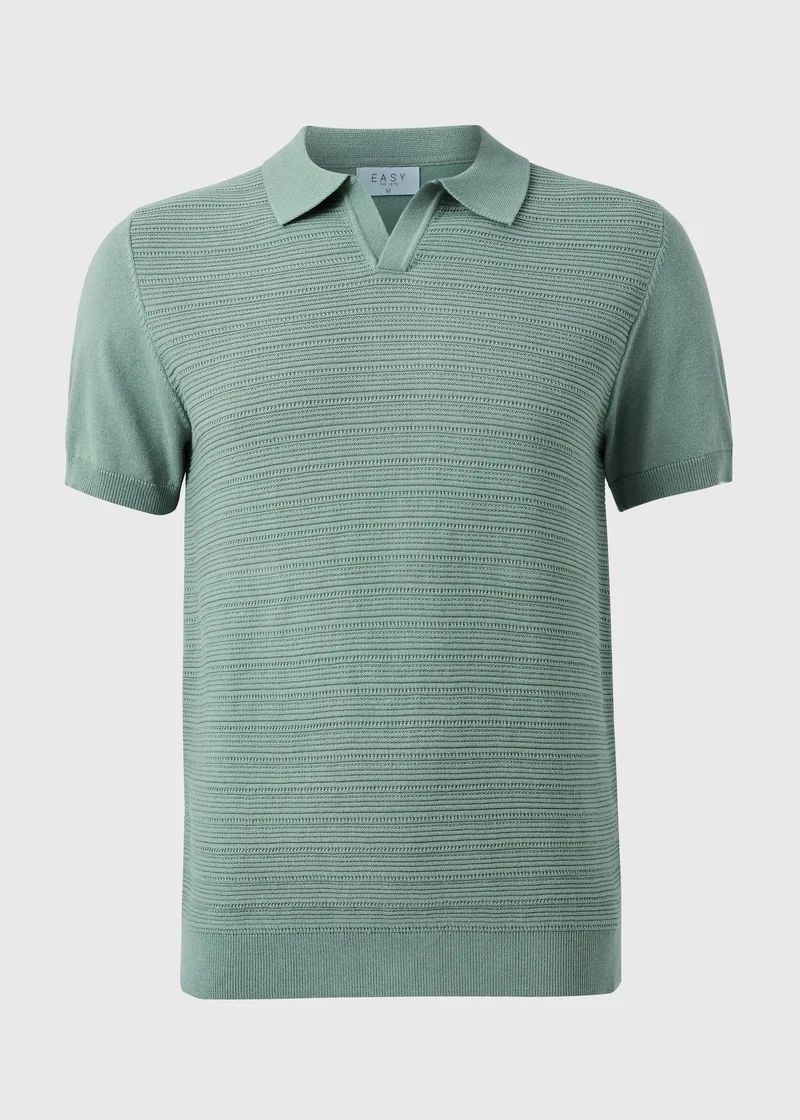 Matalan Green Sage Textured Open Collar Polo Shirt for Men | Best Price UAE
