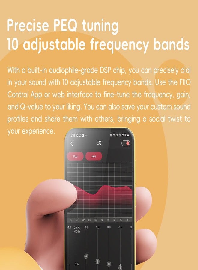 FiiO/Snowsky Tiny Portable DAC & Headphone Amplifier, Hi-Res USB DAC, PEQ Precision Tuning, PCM 384kHz/DSD256 Decoding, Android App/Web Control (3.5mm + Type-C Dual Ports, Tiny A Black) - Image 3